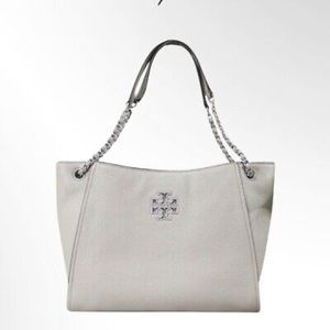 Tory Burch Britten Tote Handbag Satchel Greyge